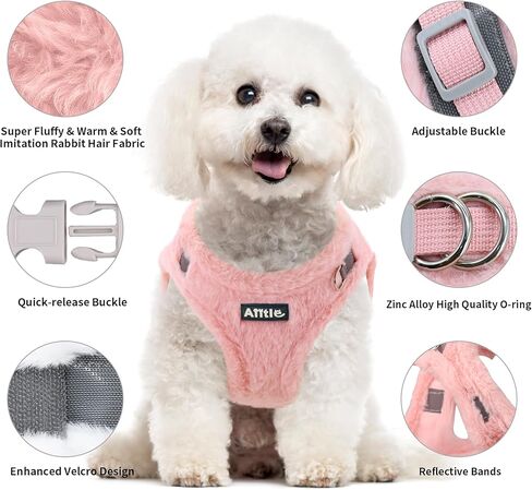 AIITLE Step in Dog Harness and Leash Set - Warm and Cozy Dog Vest Harness with Velcro Design, Reflective No-Pull Plush Pet Harness for Outdoor Walking, Training for Small Dogs, Cats White XXS in Kuwait