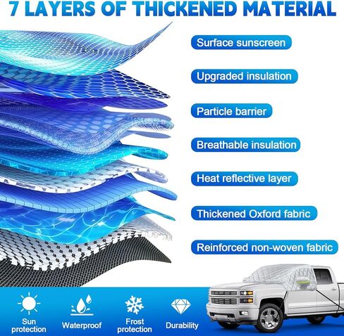 غطاء ثلجي للزجاج الأمامي C-hevy Silverado - واقي من الصقيع مكون من 6 طبقات، ومظلة شتوية مع أغطية مرآة وخطافات مضادة للرياح - أغطية شتوية للسيارات in Kuwait