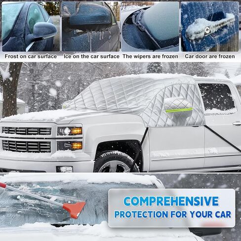 غطاء ثلجي للزجاج الأمامي C-hevy Silverado - واقي من الصقيع مكون من 6 طبقات، ومظلة شتوية مع أغطية مرآة وخطافات مضادة للرياح - أغطية شتوية للسيارات in Kuwait