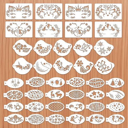 42 قطعة من استنسل طلاء الوجه، قوالب رسم الوجه للجسم قابلة لإعادة الاستخدام لتصميمات الوشم المؤقت لحفلات الهالوين، فن المكياج in Kuwait