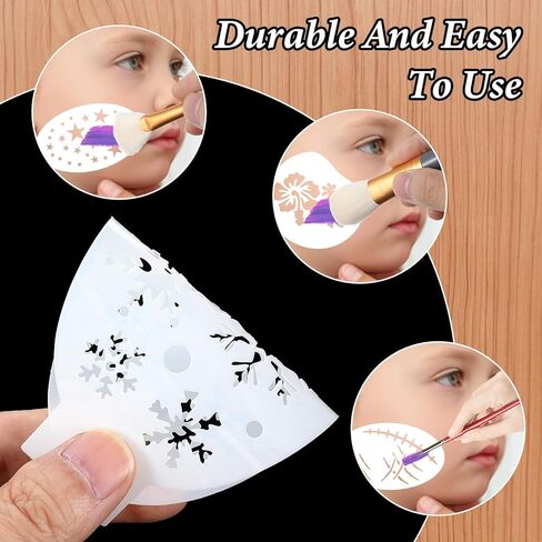 42 قطعة من استنسل طلاء الوجه، قوالب رسم الوجه للجسم قابلة لإعادة الاستخدام لتصميمات الوشم المؤقت لحفلات الهالوين، فن المكياج in Kuwait