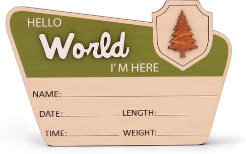 Adventure Hello World I'm Here Sign ∣ Wooden Retro Birth Announcement Prop ∣ 6.5" Camping Nursery Keepsake Gift in Saudi Arabia
