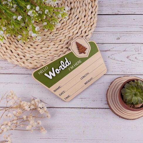 Adventure Hello World I'm Here Sign ∣ Wooden Retro Birth Announcement Prop ∣ 6.5" Camping Nursery Keepsake Gift in Saudi Arabia