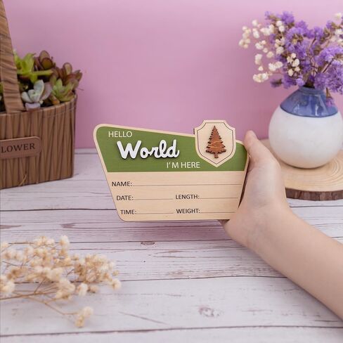 Adventure Hello World I'm Here Sign ∣ Wooden Retro Birth Announcement Prop ∣ 6.5" Camping Nursery Keepsake Gift in Saudi Arabia
