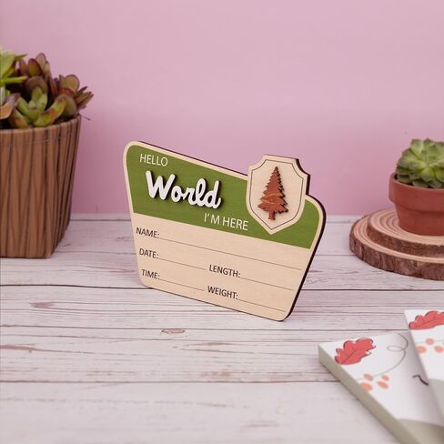 Adventure Hello World I'm Here Sign ∣ Wooden Retro Birth Announcement Prop ∣ 6.5" Camping Nursery Keepsake Gift in Saudi Arabia