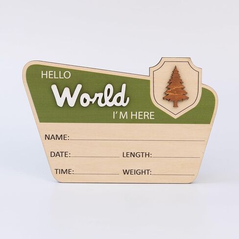 Adventure Hello World I'm Here Sign ∣ Wooden Retro Birth Announcement Prop ∣ 6.5" Camping Nursery Keepsake Gift in Saudi Arabia