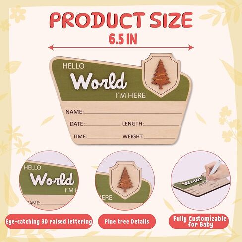 Adventure Hello World I'm Here Sign ∣ Wooden Retro Birth Announcement Prop ∣ 6.5" Camping Nursery Keepsake Gift in Saudi Arabia