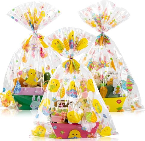 Cholemy 30 Pcs Large Christmas Cellophane Gifts Basket Bags 19.7" x 27.6" Jumbo Clear Red Green Plastic Goodies Bags Winter Holiday Gifts Wrap with Twist Ties for Xmas Treat Cookie Party Favors Craft in Saudi Arabia