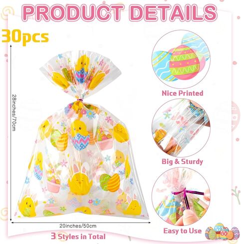 Cholemy 30 Pcs Large Christmas Cellophane Gifts Basket Bags 19.7" x 27.6" Jumbo Clear Red Green Plastic Goodies Bags Winter Holiday Gifts Wrap with Twist Ties for Xmas Treat Cookie Party Favors Craft in Saudi Arabia