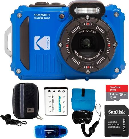KODAK PIXPRO WPZ2 Waterproof Digital Camera Bundle, Includes: SanDisk 64GB MicroSD Memory Card, Spare Battery and More (6 Items) (Yellow) in Saudi Arabia