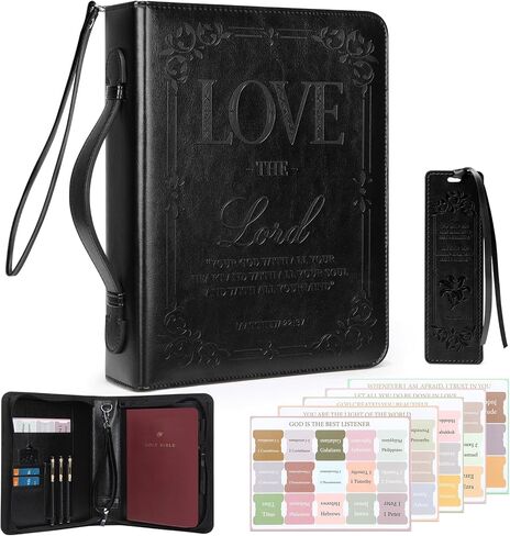 IVGHV Leather Bible Cover for Men, Premium PU Leather Bible Cover Case for Women Large, Church Bag, Carrying Book Case, Bible Book Cover with Handle&Zippered Pocket, Bible Bag for Men & Women (Brown) in Saudi Arabia
