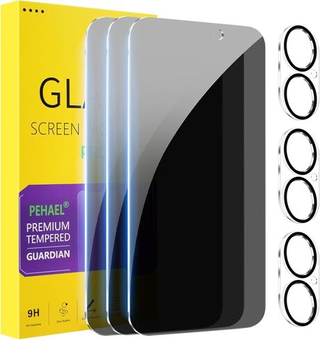 pehael [2+2 Pack iPhone 14 Privacy Screen Protector with Camera Lens Protector Full Coverage Anti-Spy Tempered Glass Film 9H Hardness Upgrade Edge Protection Easy Installation Bubble for [6.1 inch] in Kuwait