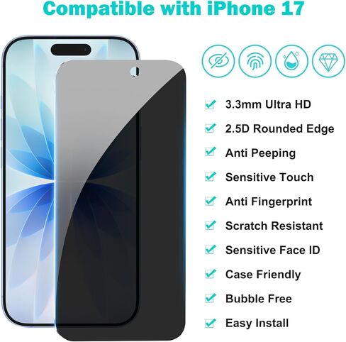 pehael [2+2 Pack iPhone 14 Privacy Screen Protector with Camera Lens Protector Full Coverage Anti-Spy Tempered Glass Film 9H Hardness Upgrade Edge Protection Easy Installation Bubble for [6.1 inch] in Kuwait
