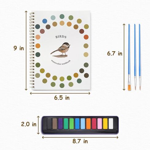 JDNUC Watercolor Painting Kit for Beginners, 12 Color Paints in Metal Tin Box with 3 Brushes, Sketchbook with Outlines and Guide Book for Adults and Teens in Saudi Arabia