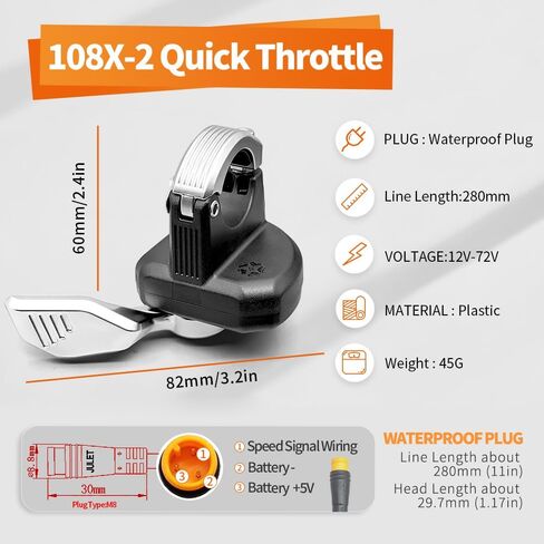 EBike Thumb Throttle 24V، 36V، 48V، 52V، 60V 108X-2 التحكم في سرعة الإبهام الأيسر 3 دبوس مقاوم للماء / موصل SM للدراجات الكهربائية والدراجة الإلكترونية in Kuwait