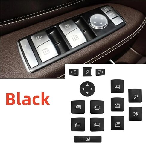السيارات الداخلية متوافقة مع بنز للفئة B W246 2015 2016 للفئة W176 2013-2015 سيارة الداخلية غطاء زر تقليم ملصقات غطاء التبديل الوسائط المتعددة (زر النافذة الأسود) in Kuwait
