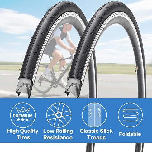 2 Pack 700x23C/25C/28C/35C/38C Bike Tires Plus Bike Inner Tubes Presta Valve 48mm or Schrader Valve 48mm Foldable Replacement Tires for Road Bicycle in Kuwait