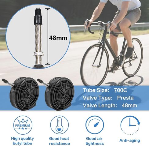 2 Pack 700x23C/25C/28C/35C/38C Bike Tires Plus Bike Inner Tubes Presta Valve 48mm or Schrader Valve 48mm Foldable Replacement Tires for Road Bicycle in Kuwait