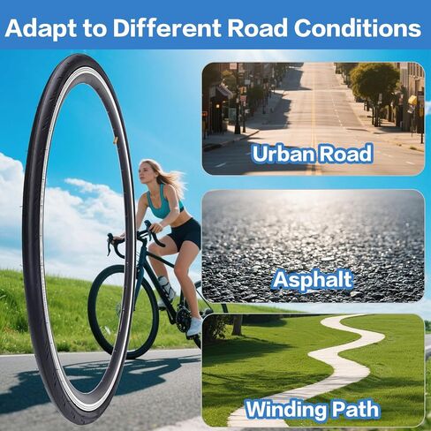 2 Pack 700x23C/25C/28C/35C/38C Bike Tires Plus Bike Inner Tubes Presta Valve 48mm or Schrader Valve 48mm Foldable Replacement Tires for Road Bicycle in Kuwait