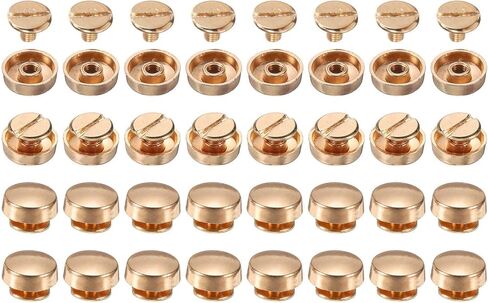 HARFINGTON 32set Flat Head Stud Spike 10mm Alloy Purse Feet Handbag Nail Head Stud Flat Buckle Button Cap Rivets Round Wheel Buckles Tool Set for DIY Leather Craft, Gold Tone in Saudi Arabia