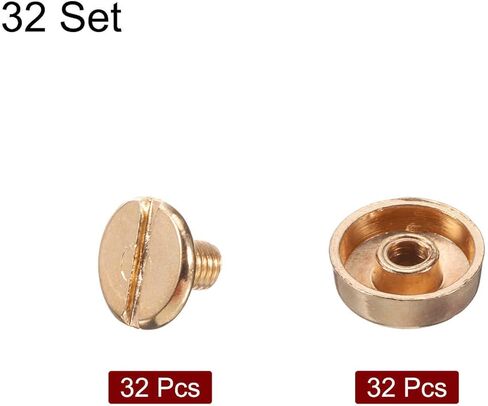 HARFINGTON 32set Flat Head Stud Spike 10mm Alloy Purse Feet Handbag Nail Head Stud Flat Buckle Button Cap Rivets Round Wheel Buckles Tool Set for DIY Leather Craft, Gold Tone in Saudi Arabia