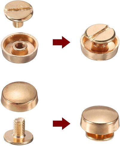 HARFINGTON 32set Flat Head Stud Spike 10mm Alloy Purse Feet Handbag Nail Head Stud Flat Buckle Button Cap Rivets Round Wheel Buckles Tool Set for DIY Leather Craft, Gold Tone in Saudi Arabia