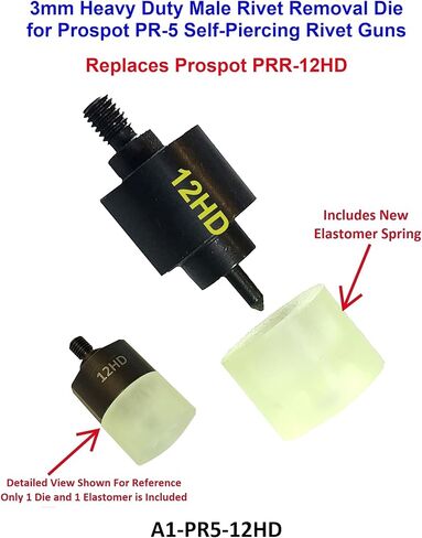 Heavy Duty Rivet Removal Die/Mandrel, Male, 3mm, Includes New Elastomer Spring, for Prospot PR-5 Self-Piercing Rivet Guns, Replaces Prospot PRR-12HD in Saudi Arabia