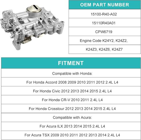 مضخة زيت محور توازن المحرك 15100-R40-A02 (2.4L L4) لسيارة Honda Accord 2008-2012، Civic 2012-2015، CR-V 2010-2011، Crosstour 2012-2015، Acura ILX 2013-2015 TSX 2009-2014 15110R40A01 in Saudi Arabia