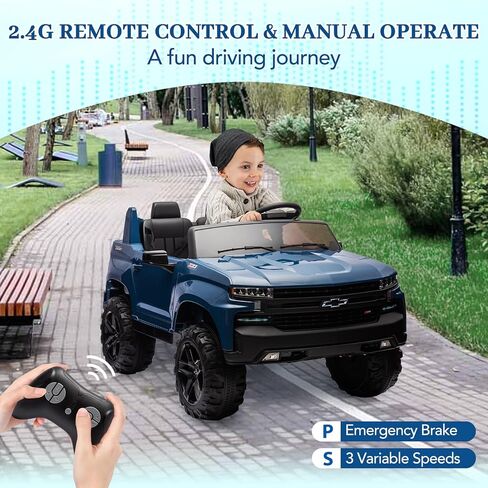 Hetoy 24V 2-Seater Truck المرخصة شيفروليه سيلفرادو ركوب على لعبة السيارة مع جهاز التحكم عن بعد للوالدين، 4xSpring Suspension، 3 سرعات، موسيقى لاسلكية، مشغل MP3، سيارة كهربائية للأطفال، أزرق in Kuwait