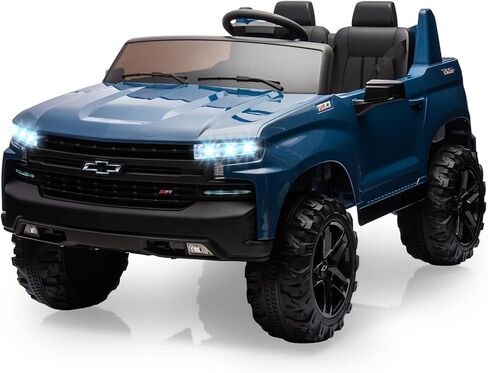 Hetoy 24V 2-Seater Truck المرخصة شيفروليه سيلفرادو ركوب على لعبة السيارة مع جهاز التحكم عن بعد للوالدين، 4xSpring Suspension، 3 سرعات، موسيقى لاسلكية، مشغل MP3، سيارة كهربائية للأطفال، أزرق in Kuwait