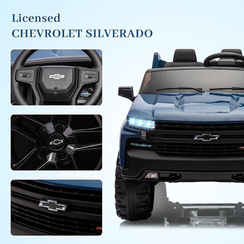 Hetoy 24V 2-Seater Truck المرخصة شيفروليه سيلفرادو ركوب على لعبة السيارة مع جهاز التحكم عن بعد للوالدين، 4xSpring Suspension، 3 سرعات، موسيقى لاسلكية، مشغل MP3، سيارة كهربائية للأطفال، أزرق in Kuwait
