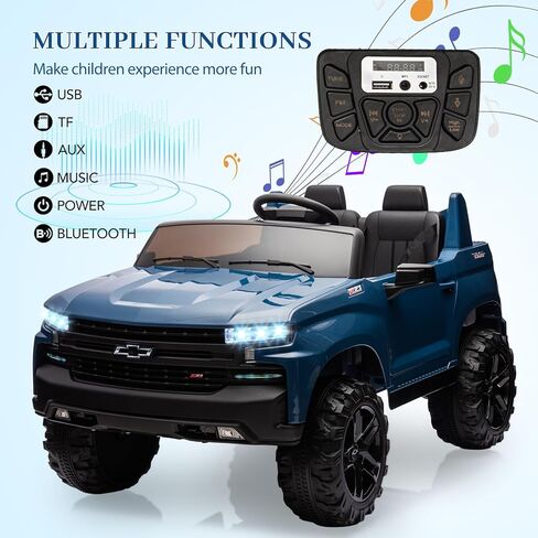 Hetoy 24V 2-Seater Truck المرخصة شيفروليه سيلفرادو ركوب على لعبة السيارة مع جهاز التحكم عن بعد للوالدين، 4xSpring Suspension، 3 سرعات، موسيقى لاسلكية، مشغل MP3، سيارة كهربائية للأطفال، أزرق in Kuwait