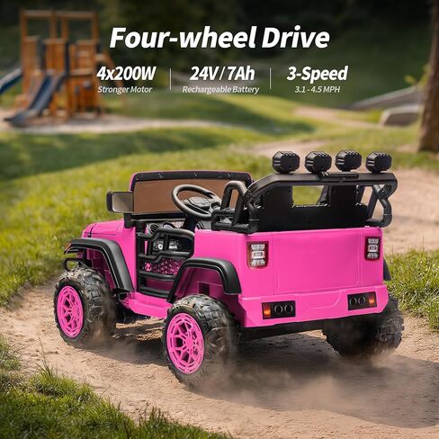 2 Seater Electric Ride on Car Truck, 24V 4x4 Ride on Toy for Kids 4-8 with Remote Control, EVA Tires - Pink in Saudi Arabia