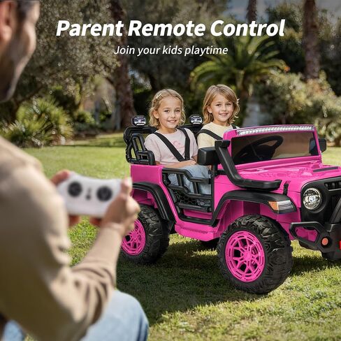 2 Seater Electric Ride on Car Truck, 24V 4x4 Ride on Toy for Kids 4-8 with Remote Control, EVA Tires - Pink in Saudi Arabia