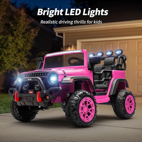 2 Seater Electric Ride on Car Truck, 24V 4x4 Ride on Toy for Kids 4-8 with Remote Control, EVA Tires - Pink in Saudi Arabia