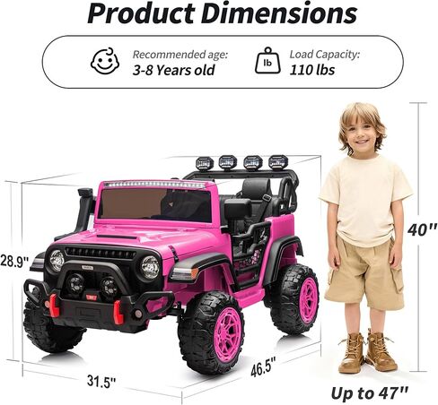 2 Seater Electric Ride on Car Truck, 24V 4x4 Ride on Toy for Kids 4-8 with Remote Control, EVA Tires - Pink in Saudi Arabia