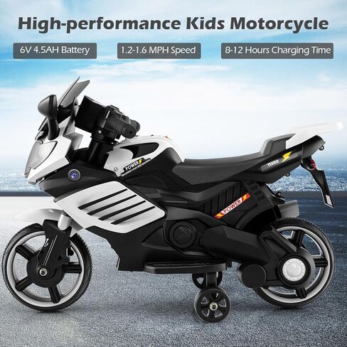 OLAKIDS 6V Kids Motorcycle with Training Wheels, Horn, Music, Headlight for Boys Girls Aged 3+ Years (Red) in Saudi Arabia