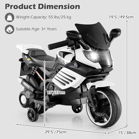 OLAKIDS 6V Kids Motorcycle with Training Wheels, Horn, Music, Headlight for Boys Girls Aged 3+ Years (Red) in Saudi Arabia