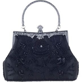 Lanpet المرأة خمر الأزهار المطرزة حبة الترتر مخلب محفظة الزفاف مساء حفلة موسيقية حقيبة يد in Kuwait