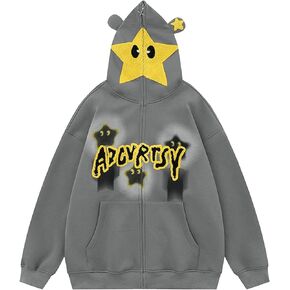 Sunwittafy Women's Aesthetic Zip Up Hoodie Y2k Long Sleeve Oversized Hooded Sweatshirt Fashion Jacket Vintage Streetwear