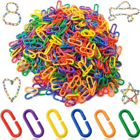 RONYOUNG 620PCS Rainbow C-Clips Plastic Chain Links, Bird Swing & Climbing Chain Cage Toy Clips & Hooks, DIY Kids Learning Toys for Classroom, Suitable for Sugar Glider, Rat, Parrot, Bird