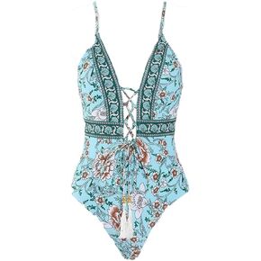 بدلة سباحة نسائية من قطعة واحدة من Rekink، بدلة سباحة مكشكشة للتحكم في البطن، قطعة واحدة باللون الأزرق in Kuwait