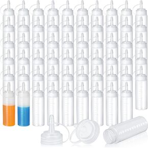 60 Pieces 4 oz Plastic Condiment Squeeze Bottles Small Squirt Bottles for Cooking with Twist on Cap Lids Clear Ketchup Bottles Squeeze Oil Syrup Sauce Dispenser Container for Food Barbecue Crafts