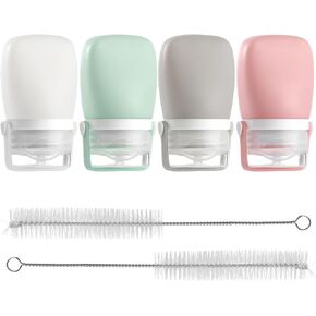 RONRONS 6 Pieces Salad Dressing Bottles Mini Condiment Bottles Squeeze Leakproof Ketchup Sauce Dispenser to Go for Lunch, Food-grade Silicone Portable Container Cleaning Brush (1.3oz, 38ml)