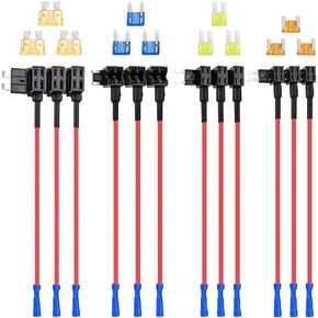 12PCS Car Fuse Taps, 12V Add-a-Circuit Adapter and Fuse Kit, with 4 Types ATO ATC ATM APM Fuse Holder, Standard Mini Micro2 Low Profile Fuse Taps Compatible with Cars Trucks Boats