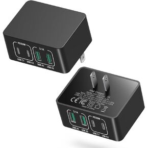 USB C Wall Charger[2 Pack], Costyle 40W Fast Charging Blocks 4-Port QC+PD 3.0 Power Adapter, Flat Type C Charger Plug for iPhone 15 14 13 12 11 Pro Max,Samsung S24 S23 S22 A15,Pixel (Black)
