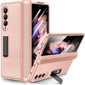 Ruky Case for Samsung Galaxy Z Fold 3 with Kickstand, Hinge Protection Case Full Body with Built-in Screen Protector PU Leather Protective Phone Stand Case for Samsung Galaxy Z Fold 3 5G, Blue
