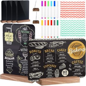 Motipuns 6 Pcs Tabletop Chalkboard Sign 5.1 x 7.9" Acrylic Party Chalkboard Signs Double Sided Chalk Board Signs with 2 Cloth 12 Markers Erasable Message Board Sign for Food Display Wedding Bar