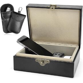 Faraday Box for Car Keys Phones: RFID Box for Car Keys, Faraday Box for Key Fob Signal Blocker Box, Faraday Cage with 2 PCS Faraday Bag - PU Leather Faraday Box Large for Car Keys Phones Credit Card