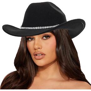 Women-Men Classic Felt-Black Rodeo-Cowboy-Hat Reiner-Crown Pinch-Mid-Brim Fedora-Hat Wiht Belt Buckle Decor…